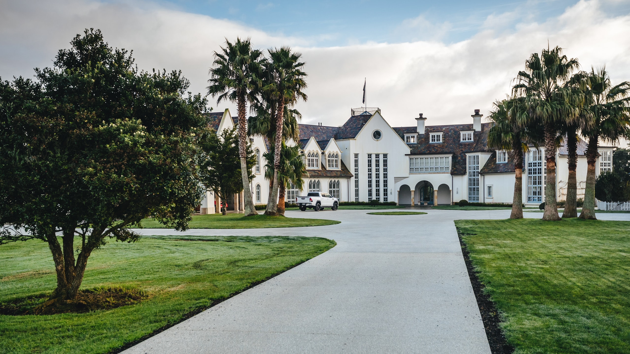 white concrete driveway