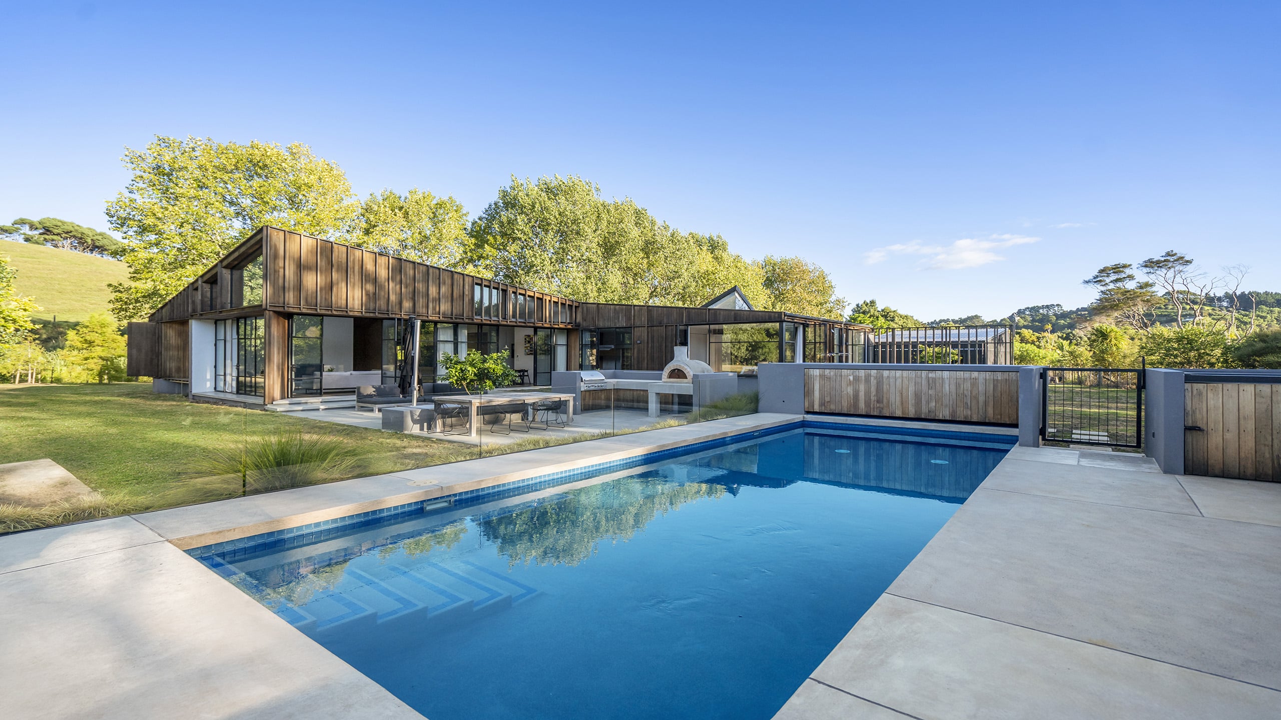 coloured concrete 673, outdoor pool and courtyard concrete pool surround at beautiful country home.