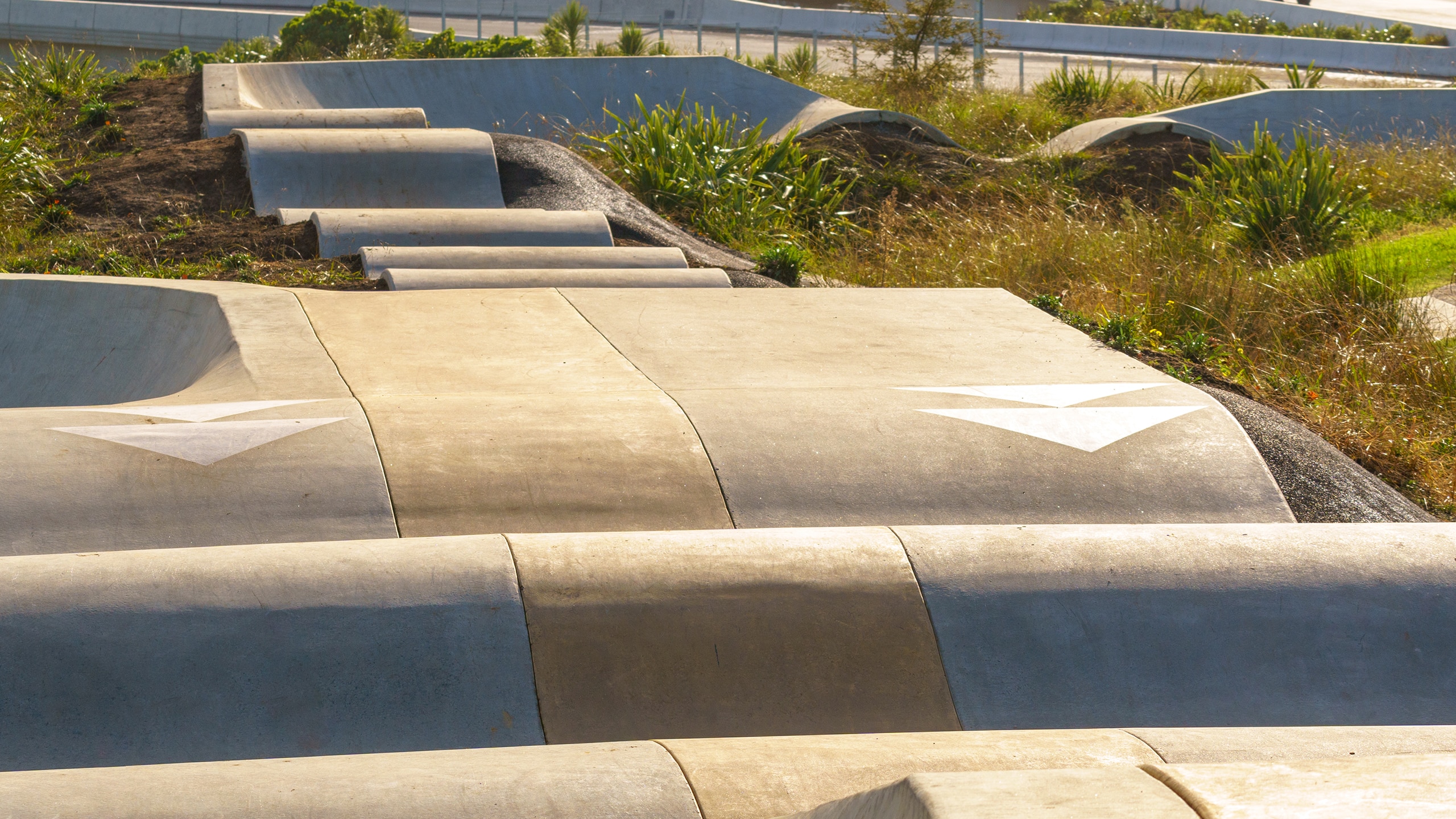coloured concrete passionfruit, Waterview Skatepark coloured concrete skatepark in Auckland suburb of Waterview.